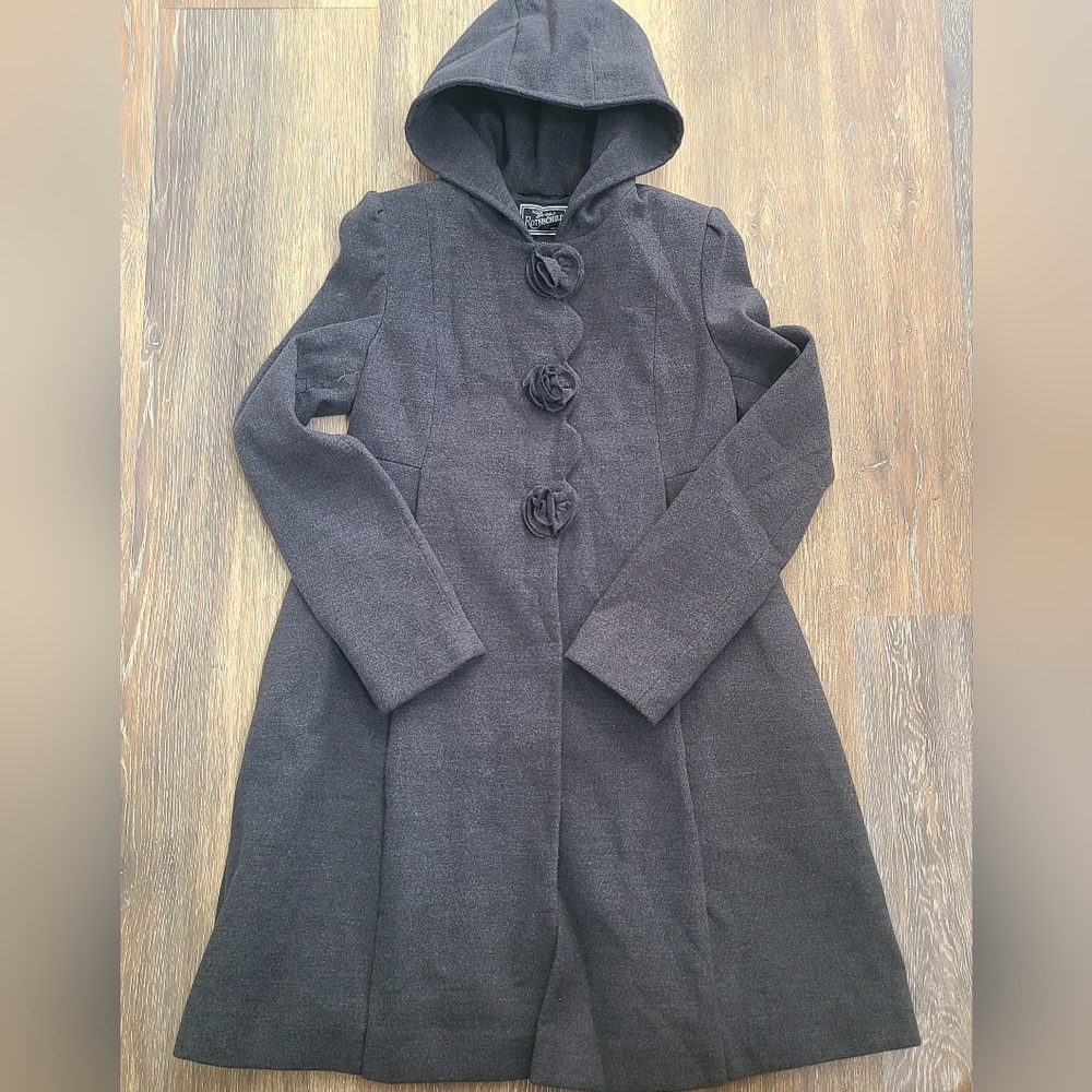 Rothschild Hooded Dress Coat With Rosette Accents Girls Size XL